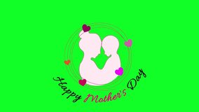 Happy Mothers Day, stroke of mother looking at her son with love against pink background, green screen bg. Looping animation of colorful hearts, Looping animation of Happy Mother's day at bottom. 4k - Powered by Shutterstock - Get 15% off with code: PIKWIZARD15