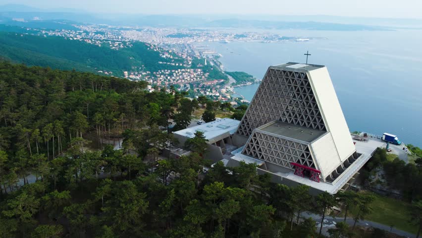 Trieste, Santuario di Monte Grisa, Italy. Aerial View