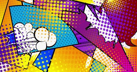 Abstract background animation in pop art, comics style. Retro manga Speech Bubble cartoon backdrop with white. Comic book elements moving.の動画素材