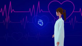 Female doctor representing human heart, Concept animation with cardiologist theme