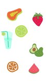 Summer healthy fruits lemon, orange,strawberry, and avocado wiggle animation on vertical white video background	