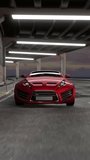 Modern unbranded red sports car. 3D animation.
