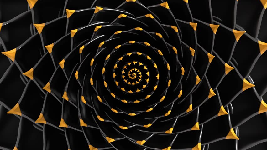 infinity fibonacci spiral geometric 3d animation loop. Can be used to represent eternal life mandala, hypnotic kaleidoscopic vortex, mystic energy