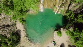 antalya ucansu waterfall aerial drone video blue pool clear sky natural environment