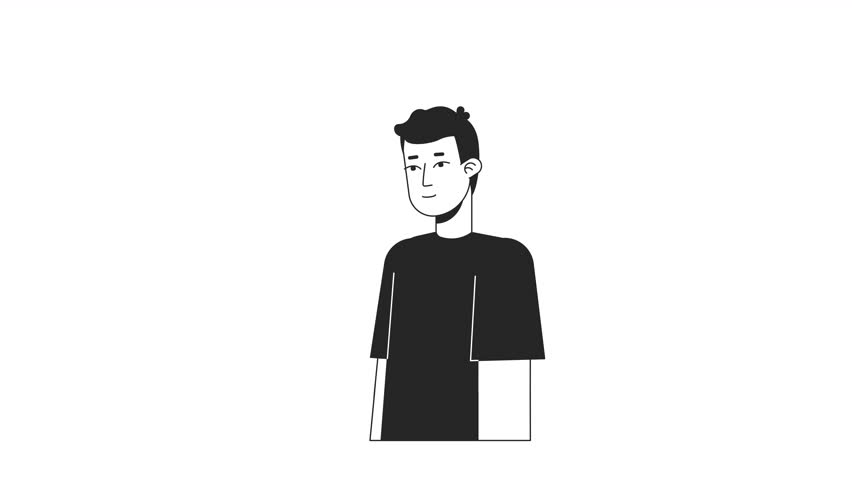 Pensive male sighing heavily bw outline 2D character animation. Dealing with bad thoughts monochrome linear cartoon 4K video. Man with depression animated person isolated on white background