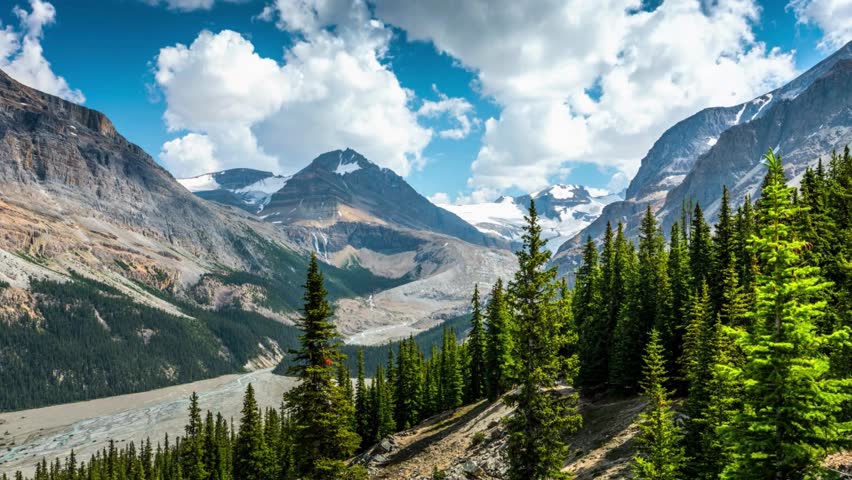 Mountain Majesty: Time-Lapse of Stunning Landscape in Banff National Park, Alberta, Canada - Captured in Breathtaking 4K Video Royalty-Free Stock Footage #3490642829