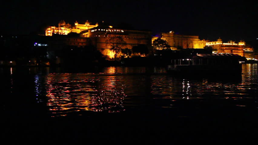 palace on lake in Udaipur India at night