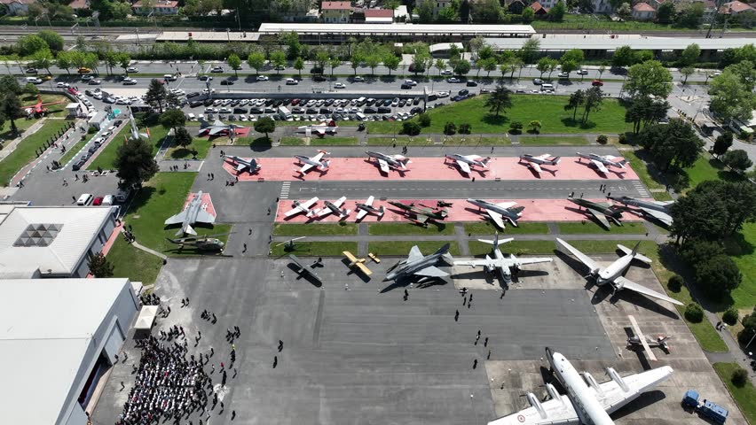 Warplanes museum aerial view of a lot of warplanes. Image of plane landing moment