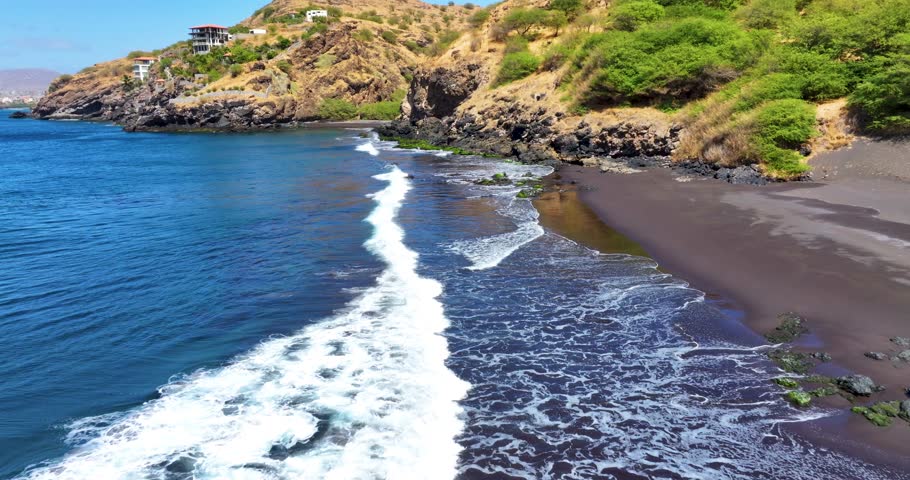 Aerial view of Ribeira Das Pratas beach in Santiago island in Cape Verde - Cabo Verde