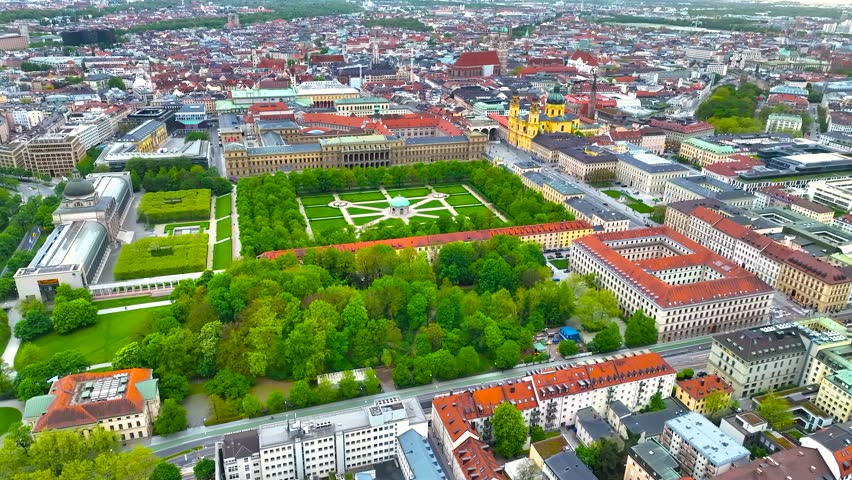 Aerial view of Hofgarten in central Munich, the capital and most populous city of the Free State of Bavaria