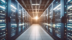 Server room or data center with racks of servers, slow dolly in, 4K RES - Powered by Shutterstock - Get 15% off with code: PIKWIZARD15