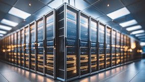 Server room or data center with racks of servers, slow dolly in, 4K RES - Powered by Shutterstock - Get 15% off with code: PIKWIZARD15