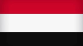 Detail of the national flag of Yemen waving in the wind. Democracy and politics. Patriotism. Selective focus. Smooth loop in slow motion with the inscription 4k