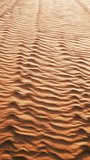 Vertical video. A sandy area with several lines etched into the ground, possibly by the movement of wind or animals. The lines create a pattern in the sand, adding texture to the landscape.