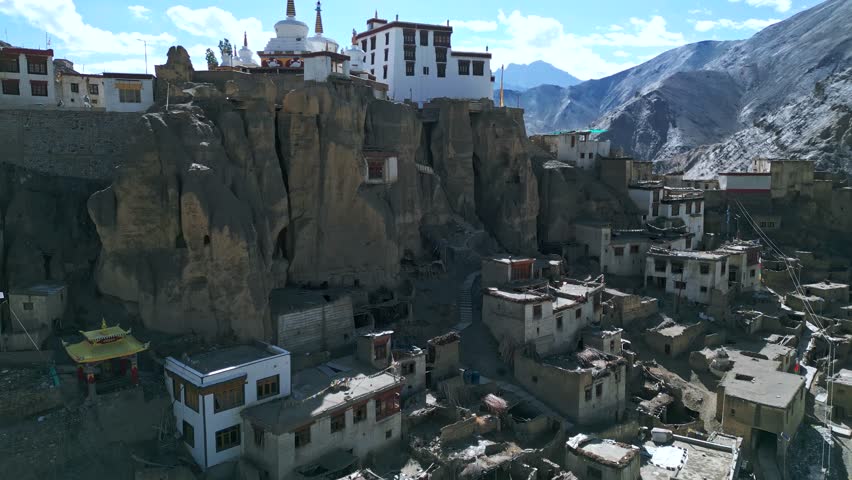 Lamayouru Monastery, Tibetan Monastery of Ladakh, Himalayas aerial view