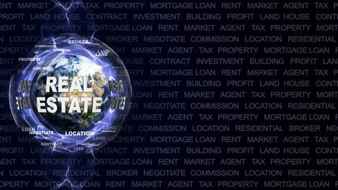 REAL ESTATE Text Animation and Earth, Rendering, Background, Loop, 4k
