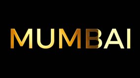 Mumbai Indian city text design with golden shine animation video