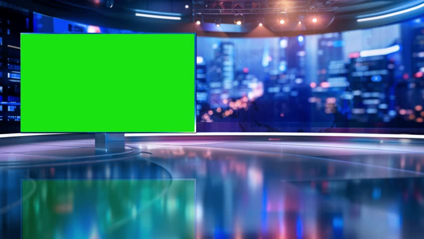 3D Virtual TV Studio News, Backdrop For TV Shows .TV On Wall.3D Virtual News Studio Background,3d illustration