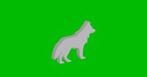 Animation of rotation of a white wolf symbol with shadow. Simple and complex rotation. Seamless looped 4k animation on green chroma key background