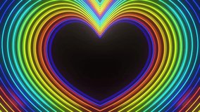 Vibrant neon rings form a glowing heart shape in rainbow hues against a dark background, symbolizing love and diversity. - Powered by Shutterstock - Get 15% off with code: PIKWIZARD15
