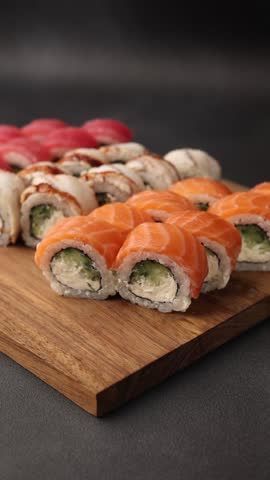 Japanese cuisine. Delicious rolls, close up  