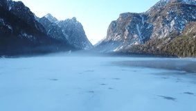 Aerial Drone footage view of Iced like - Dolomites in Italy // no video editing