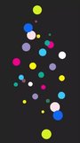Multicolored circle shapes in random motion looped animation over black background