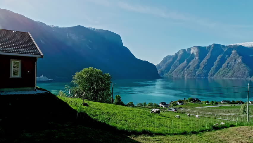 Beautiful Sognefjord Sognefjorden Nature Norway fjord Flam nature landscape Royalty-Free Stock Footage #3491422143