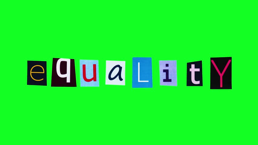 Stop motion style animation with the word equality against chroma key. Isolated template banner focused on social justice. Logotype exploring concept such as diversity and human rights. Politics theme