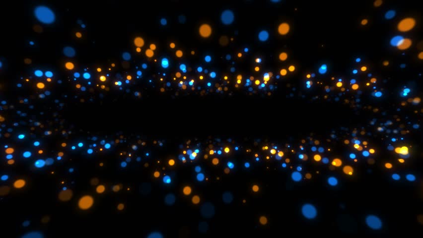 Blue orange bokeh particles glitter awards dust gradient abstract background. Futuristic glittering in space on blue background. Light flare For event, festival, presentation, music, show, party