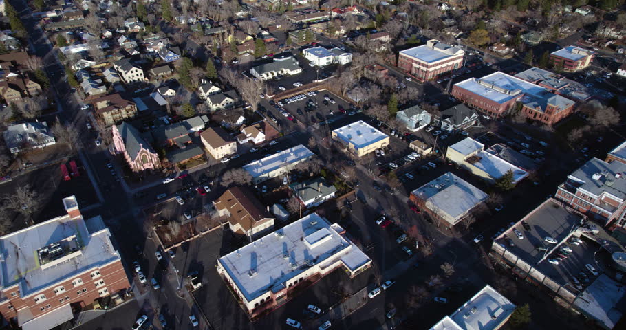 Church of The Nativity of the Blessed Virgin Mary in Downtown Flagstaff, Arizona USA, Drone Aerial View