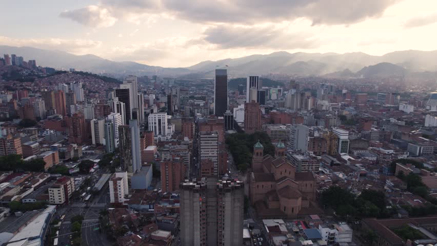 Drone view of Catedral Metropolitana, Medellin Colombia