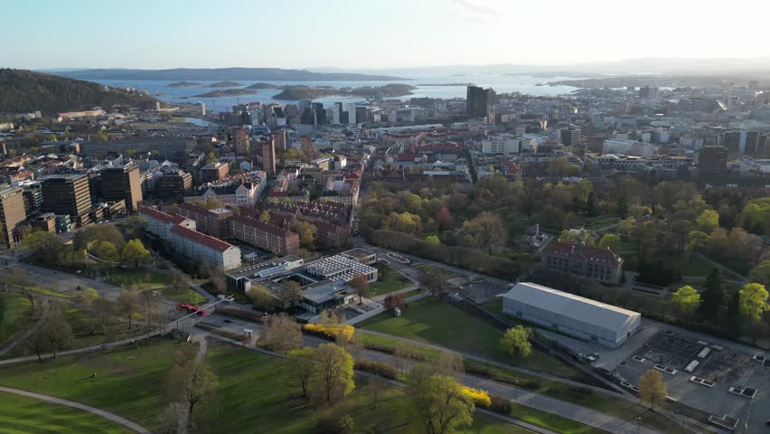 Drone flyover in the spring at Tøyen in Oslo, Norway