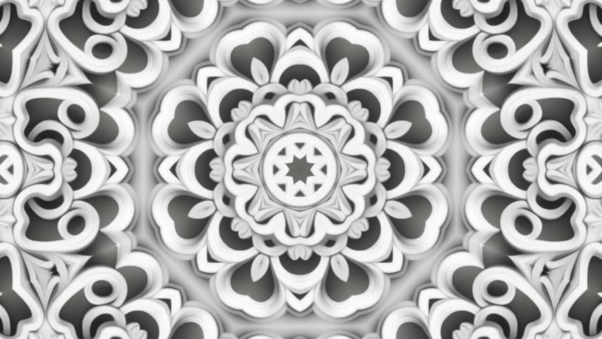 3d abstract white ornate decorative background. Hypnotic trendy kaleidoscope.