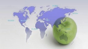 Animation of world map and data processing over syringe with needle piercing apple. Global science, business, connections, computing and data processing concept digitally generated video. - Powered by Shutterstock - Get 15% off with code: PIKWIZARD15