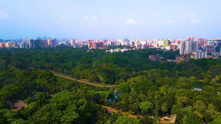 Large Urban Ramna Park Aerial in Asian Megacity of Dhaka, Bangladesh