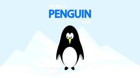 Penguin day world snow landscape, art video illustration.