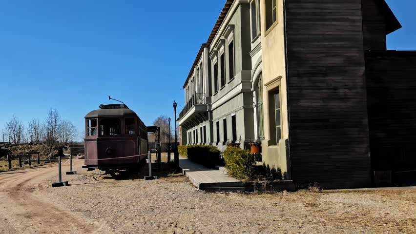 Old retro style movie set train station western style american movies