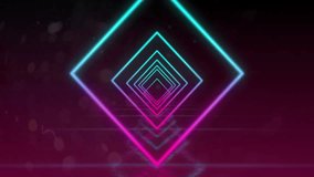 Animation of colourful neon shapes on purple background. Communication, shapes and retro future concept digitally generated video.