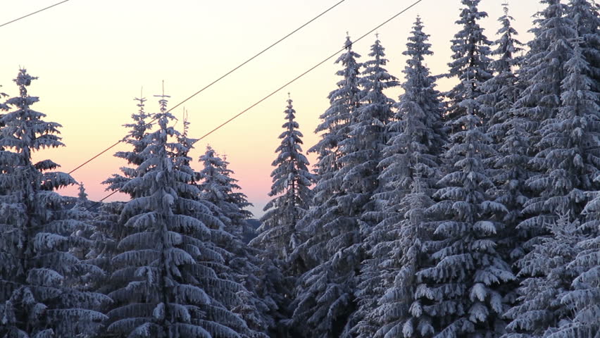 Cable car at winter mountains