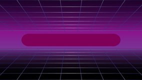 Purple 1980's vintage cyberpunk neon perspective grid, initial retro video game screen with the written text 
