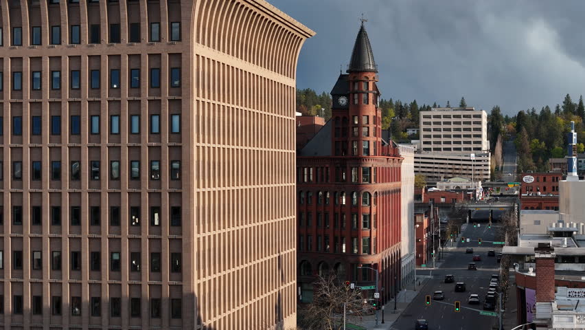 spokane washington downtown aerial drone