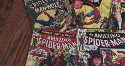 January 15, 2018, Bettendorf, Iowa,Amazing Spider Man Comic Books - Wide Pan - Vintage - Marvel 