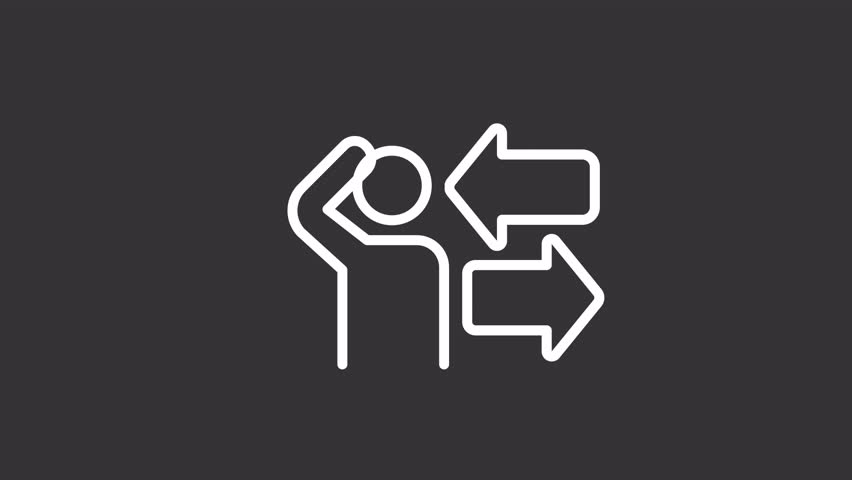 Animated dilemma white line icon. Difficult choice. Tough decision making. Challenging. Seamless loop HD video with alpha channel on transparent background. Motion graphic design for night mode