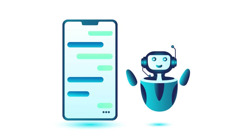 Hybrid Chatbot App animated video, Mobile friendly Agent interacting footage, chatterbot reading and learning model Simulator Bot Clip, virtual assistants screening the messages animation