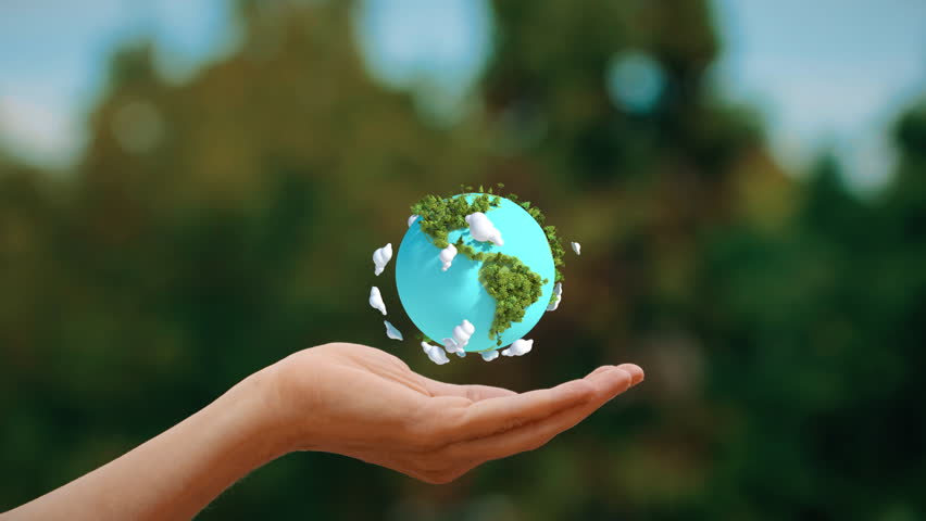 A woman holds a planet Earth in her hand, Let's take care of the Planet