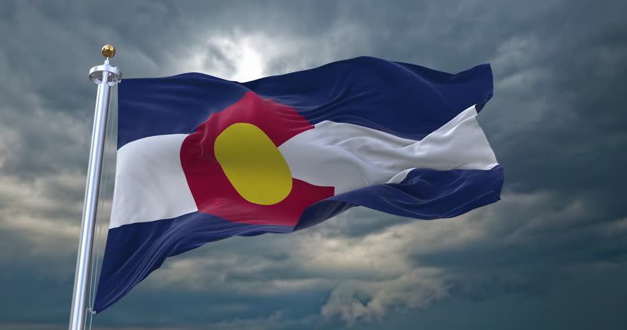 Flag of Colorado realistic waving in the wind with cloudy sky background (Perfect Loop)