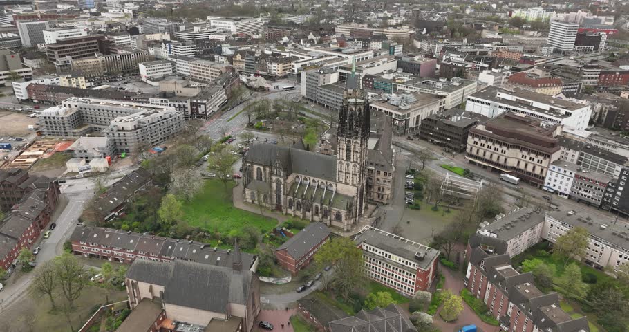 The Salvator Church Salvatorkirche is the main and oldest church in Duisburg and one of the most important late Gothic buildings in the Rhineland. Aerial drone view.