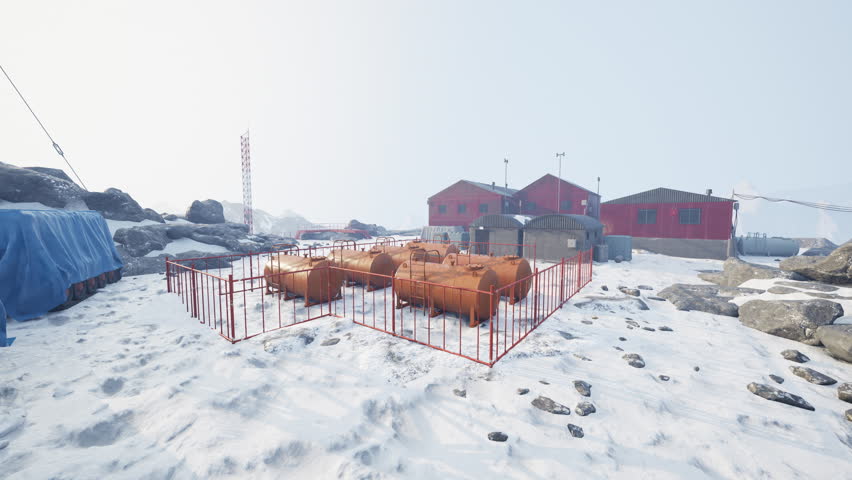 antarctic base set in a natural harbor in front of the Antarctic Peninsula