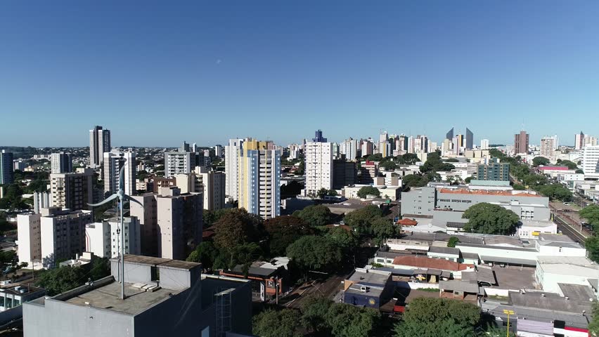 High quality urban drone footage recorded at the city of Cascavel, Parana, Brazil. This aerial view highlights the amount of buildings at the city in different angles.
